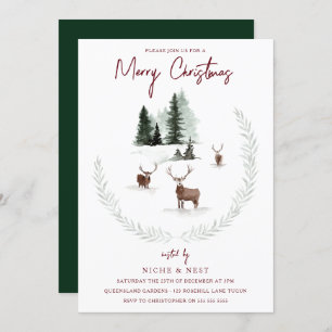 Trendy Watercolor Woodland Tiere Weihnachts-Party Einladung