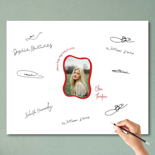 Trendy Wavy Red Graduation Party Signing Guest Fotodruck