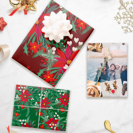 Trendy Weihnachten Blumenbilder 4 Foto Geschenkpapier Set