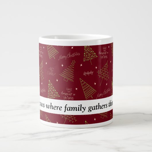 Trendy Weihnachtsbäume in Grün auf Rot mit Zitat Jumbo-Tasse (Vorderseite)