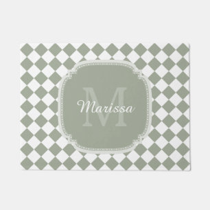 Trendy weises Grün-überprüfter mit Monogramm Na Fußmatte