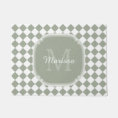 Trendy weises Grün-überprüfter mit Monogramm Name Fußmatte (Vorderseite)