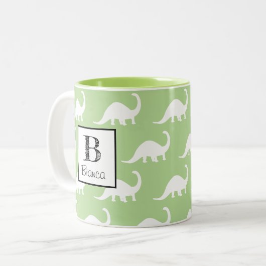Trendy weiße Brontosaurus-Dinosaurier Zweifarbige Tasse (Vorderseite Links)