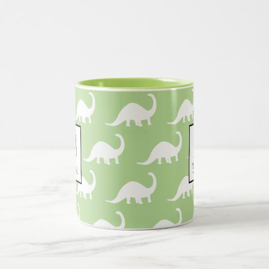 Trendy weiße Brontosaurus-Dinosaurier Zweifarbige Tasse (Mittel)