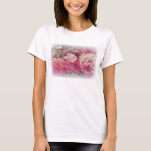 Trendy weißer T - Shirt mit gemaltem Rosen-Druck