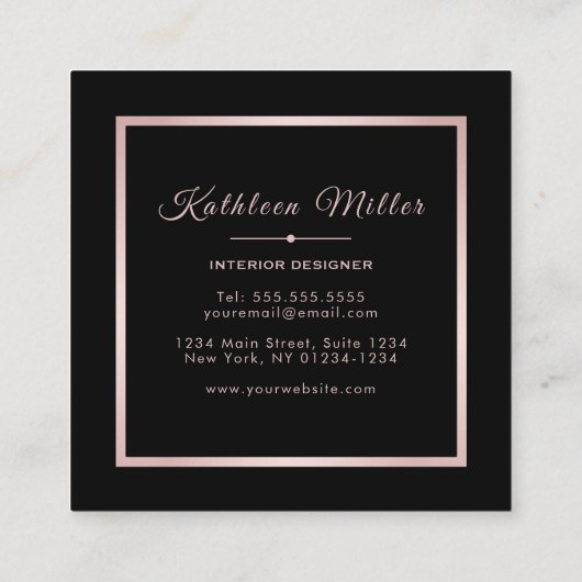 Trendy weißes MarmorRosen-Gold modern Quadratische Visitenkarte (Rückseite)