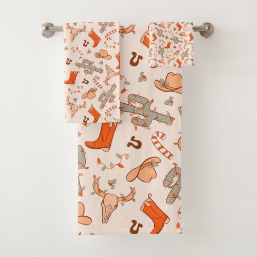 Trendy Western Cowboy Ästhetisches Weihnachtsmuste Badhandtuch Set (Insitu)