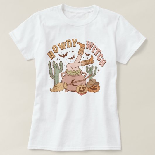 Trendy Western Cowgirl Howdy Hexe Halloween T-Shirt (Design vorne)