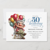 Trendy Whimsical Man 50th Birthday Funny Humor Einladung (Vorderseite)