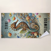 TRENDY WHIMSICAL STEAMPUNK SEEPFERD, PERSONALISIER STRANDTUCH (Vorderseite)
