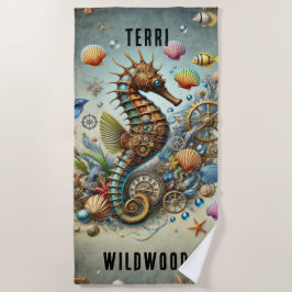 TRENDY WHIMSICAL STEAMPUNK SEEPFERD, PERSONALISIER STRANDTUCH
