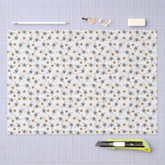Trendy White Buzzing Spring & Summer Honeybee Seidenpapier (Handwerk)