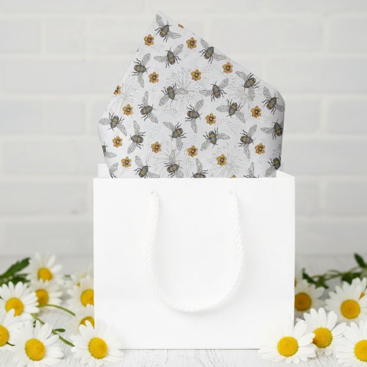 Trendy White Buzzing Spring & Summer Honeybee Seidenpapier