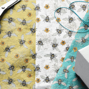 Trendy White Buzzing Spring & Summer Honeybee Seidenpapier