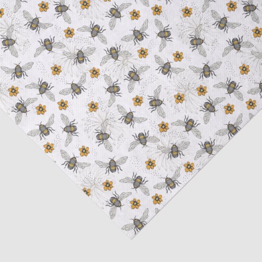 Trendy White Buzzing Spring & Summer Honeybee Seidenpapier (Detail)