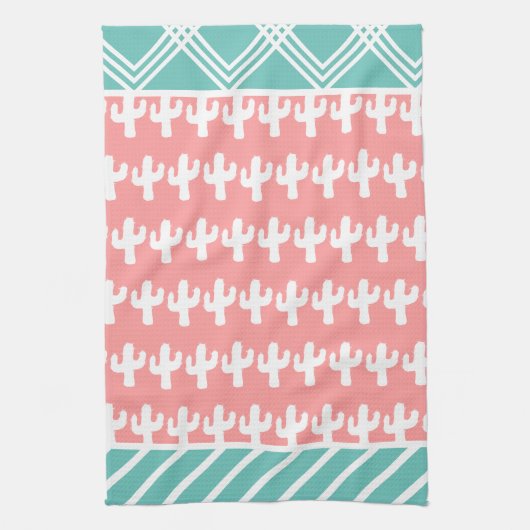 Trendy White Cactus & Geometric Geschirrtuch (Vertikal)