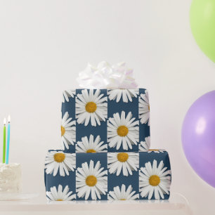 Trendy White Daisy Blume - Navy Blue Fashion Geschenkpapier