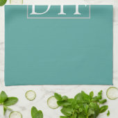 Trendy White DIY Monogram/Name LtGrey Border, Aqua Geschirrtuch (Gefaltet)