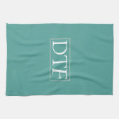 Trendy White DIY Monogram/Name LtGrey Border, Aqua Geschirrtuch (Horizontal)