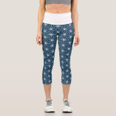 Trendy White Geometrie Star Muster Blau Capri Leggings (Vorderseite)