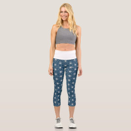Trendy White Geometrie Star Muster Blau Capri Leggings