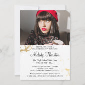 Trendy White Gold Marble 2 Foto Graduation Party Einladung (Rückseite)