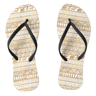 Trendy White & Gold Tribal African Pattern Badesandalen
