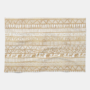 Trendy White & Gold Tribal African Pattern Geschirrtuch