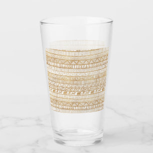Trendy White & Gold Tribal African Pattern Glas