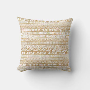 Trendy White & Gold Tribal African Pattern Kissen