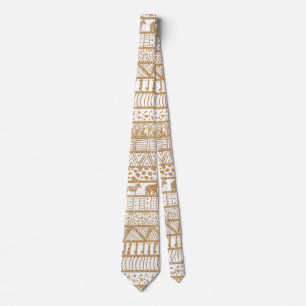Trendy White & Gold Tribal African Pattern Krawatte