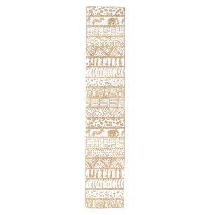 Trendy White & Gold Tribal African Pattern Mittelgroßer Tischläufer