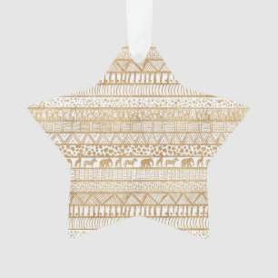 Trendy White & Gold Tribal African Pattern Ornament