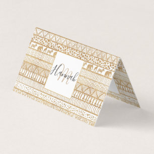 Trendy White & Gold Tribal African Pattern Visitenkarten