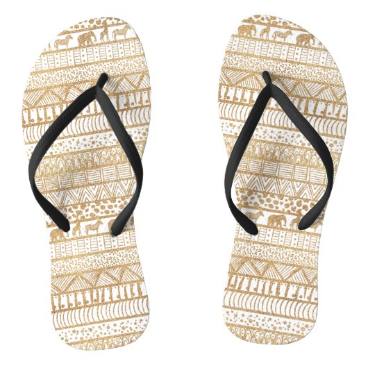 Trendy White Gold Tribal Afrikanisches Muster Badesandalen (Fußbett)