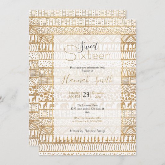 Trendy White Gold Tribal Afrikanisches Muster Einladung (Vorne/Hinten)