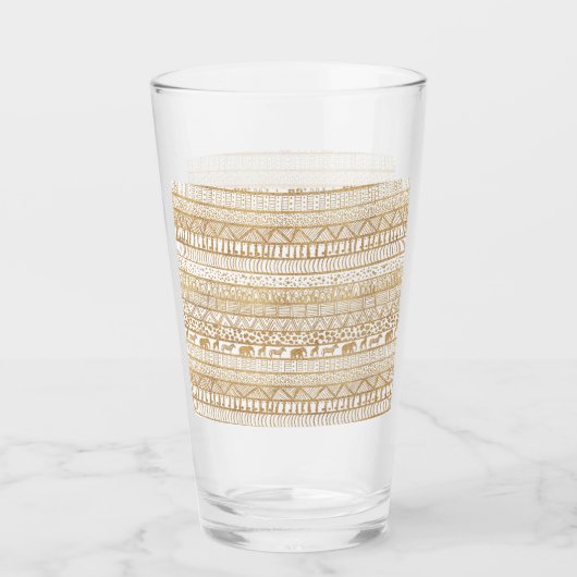 Trendy White Gold Tribal Afrikanisches Muster Glas (Vorderseite)