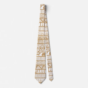 Trendy White Gold Tribal Afrikanisches Muster Krawatte