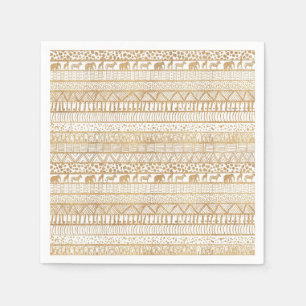 Trendy White Gold Tribal Afrikanisches Muster Serviette