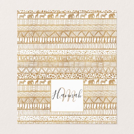 Trendy White Gold Tribal Afrikanisches Muster Visitenkarten (Außenseite Aufgefaltet)