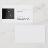Trendy White Gray Strip Monogram Business Card Visitenkarte (Vorne/Hinten)