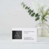 Trendy White Gray Strip Monogram Business Card Visitenkarte (Stehend Vorderseite)