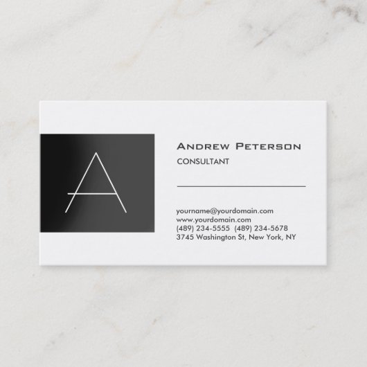 Trendy White Gray Strip Monogram Business Card Visitenkarte (Vorderseite)