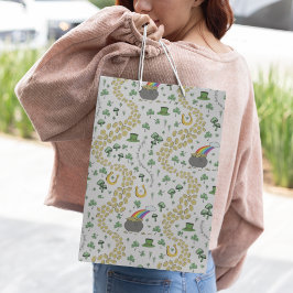 Trendy White Luck & Joy St Patricks Day Whimsical Mittlere Geschenktüte