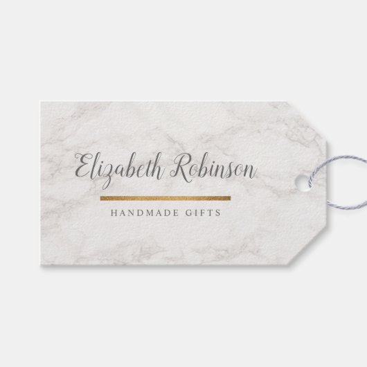 Trendy White Marble & Gold Glitzer Handmade Gesche Geschenkanhänger (Vorderseite (Horizontal))