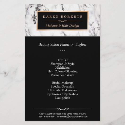 Trendy White Marble Makeup & Hair Beauty Salon Flyer (Vorne)