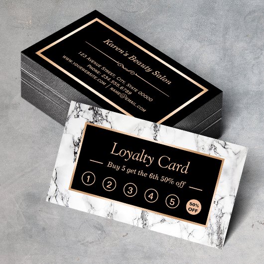 Trendy White Marble Salon Loyalty Punch Card Treuekarte