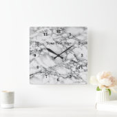 Trendy White Marble Stone - Fügen Sie Ihren Text / Quadratische Wanduhr (Zuhause)