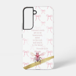 Trendy White Pink Coquette Grid Faith Pink Bee Samsung Galaxy Hülle