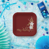 Trendy White Poinsettia Burgundy Gold Glitzer Pappteller (Party)